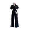 Women's Summer Bow-Tie Co-ord Set – Printed Polo Shirt & Wide-Leg Trousers