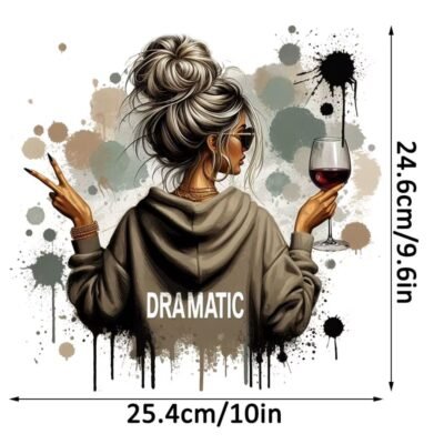 Just Breathe" Wine Girl Heat Transfer Sticker | Easy DIY Clothing Decal