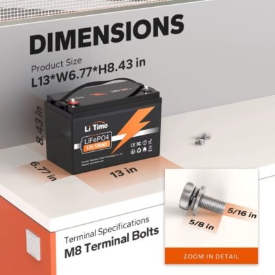 LiTime 12V 100Ah Smart LiFePO4 Lithium Battery with Bluetooth & Low-Temp Protection
